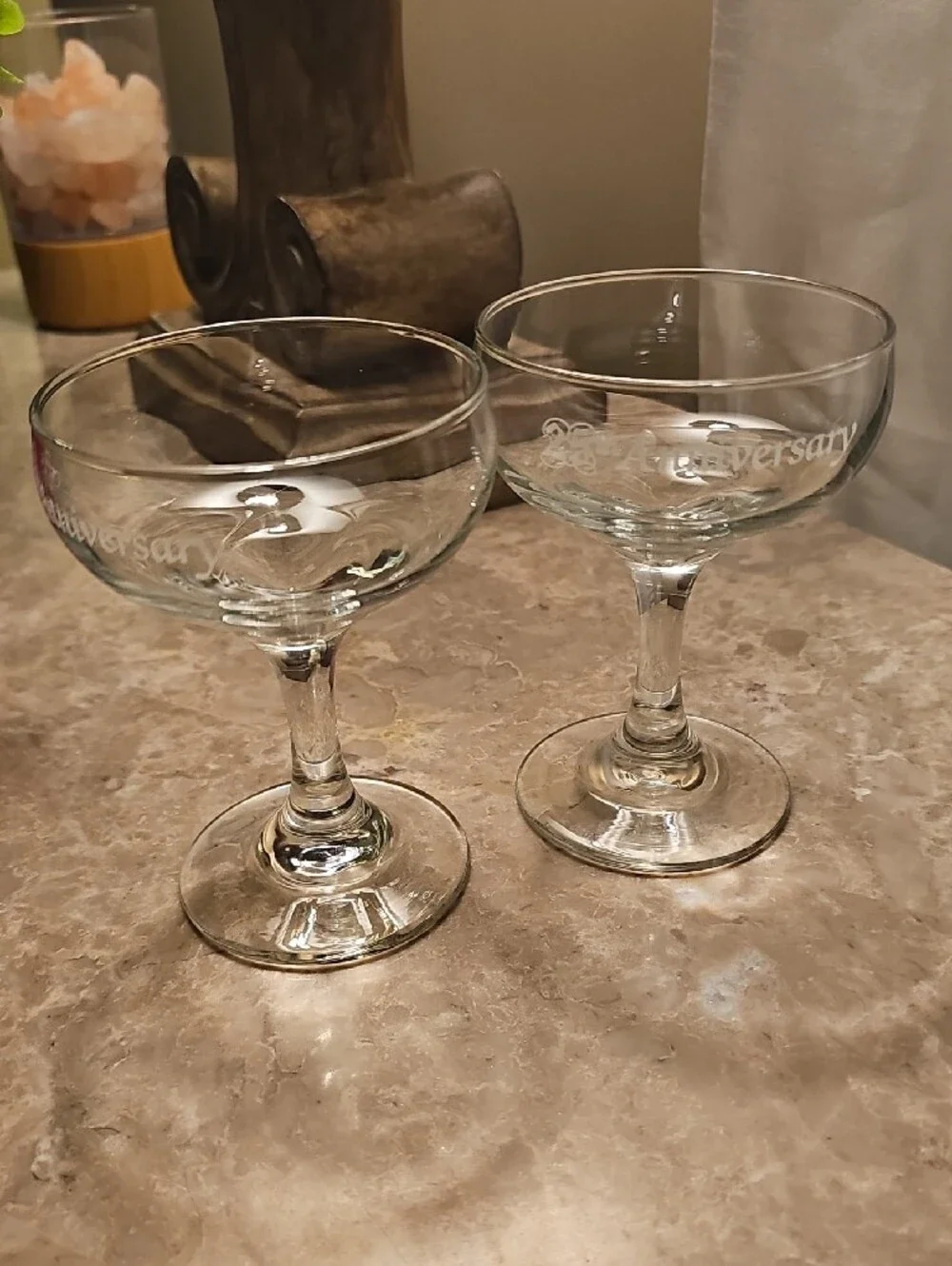 Brand New Vintage 25th Anniversary Etched Coupe Glasses - Clear Glass (Set of 2)